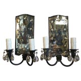 Pair of Reverse Etched Mirrored Sconces