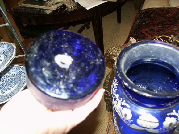 19th Century Set of Three Antique Cobalt Blue Apothecary Jars