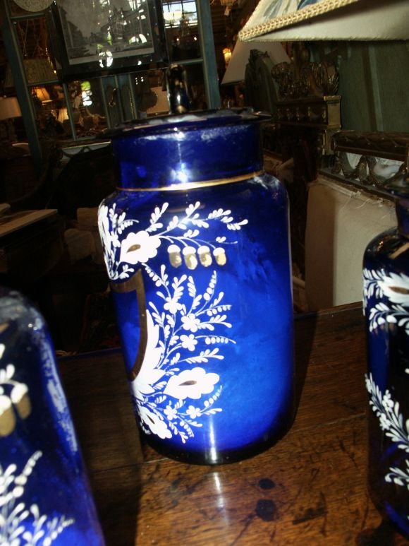 Set of Three Antique Cobalt Blue Apothecary Jars 2