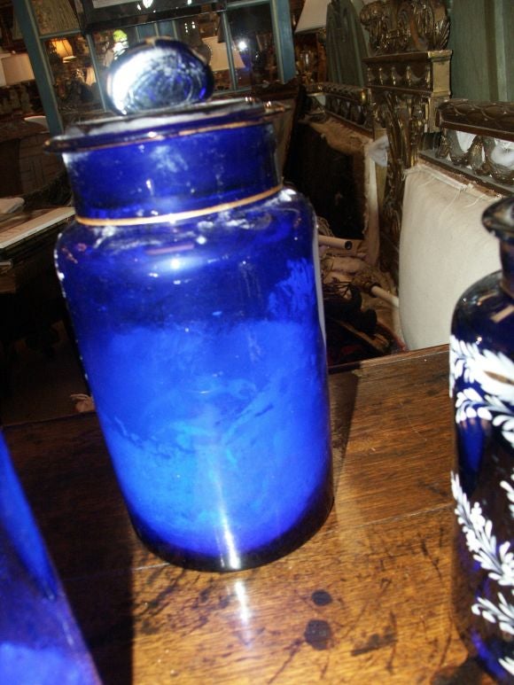 Set of Three Antique Cobalt Blue Apothecary Jars 3