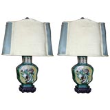 Pair of Early 20thC Asian Ceramic Vase Lamps
