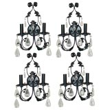 Set of Four Iron and Rock Crystal Sconces