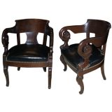 Antique Pair of 19th C Mahogany Charles X Tub Chairs