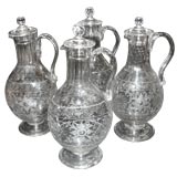 Set of Four Blown  & Etched Glass Antique Decanters