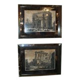 Pair of Italian Prints In Vintage Smokey Mirrored Frames