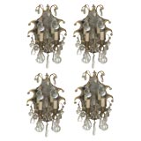 Set of Four Gilt and Mirrored Wall Sconces Set of Four Gilt and Mirrored Wall Sconces