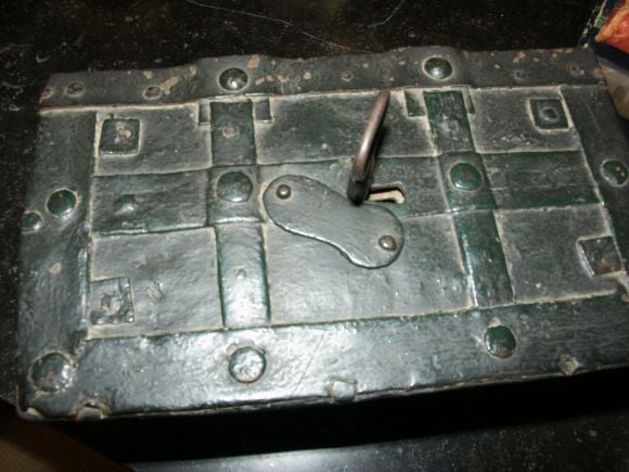 Most likely Dutch,  wonderful small strong box in working condition.