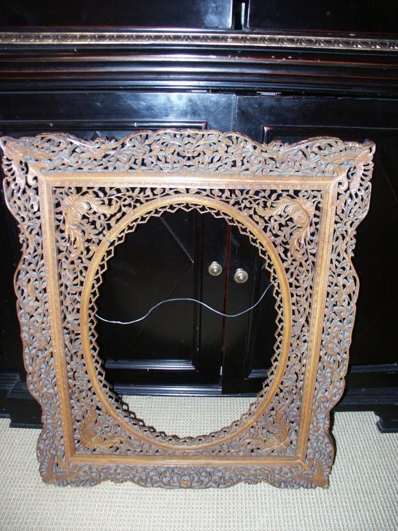 Beautiful and rare large Chinese Export frame most likely from Canton in the mid 19th C.  Photo's 8 & 9 show the shrinkage in the back side and this was originally black or very dark. This would take a 20