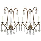 Large Pair of Iron and Rock Crystal Wall Sconces