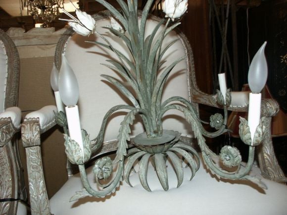 Vintage Painted Tole Tulip Chandelier