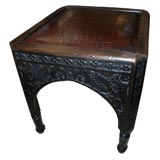 Carved Stool With Faux Croc Leather Top