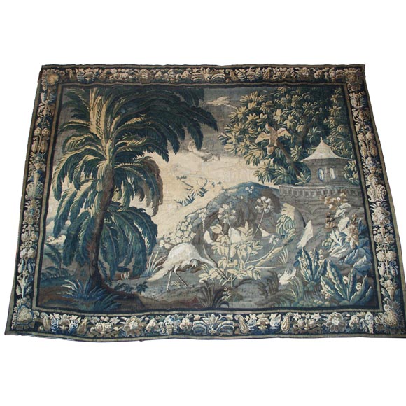 Vibrant 18th C Verdure Tapestry For Sale