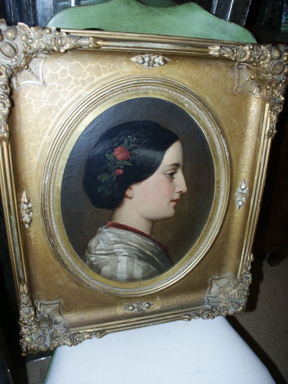 Oil Painting of a Woman With Flowers in Her Hair