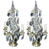 Pair of 19th C Louis XV Style Brass and Crystal Girondoles