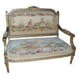19th C French Giltwood Settee with Tapestry