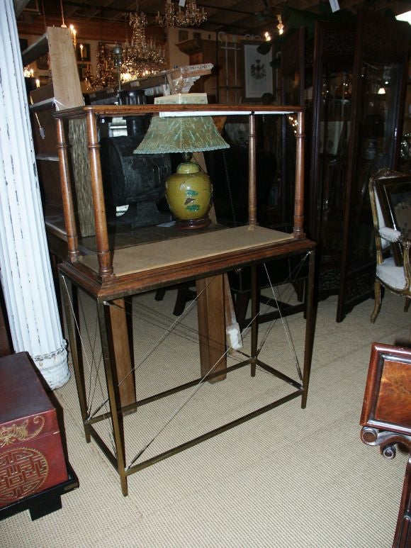 Antique Glass and Wood Display Case on Stand