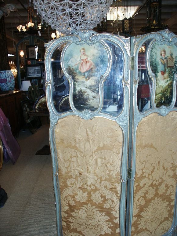 Carved 19th C French Regence Style Screen With Paintings