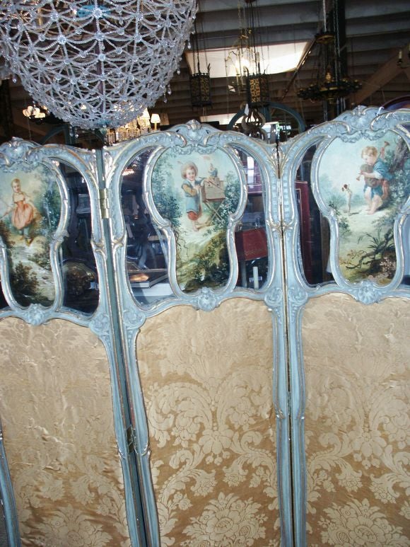 19th Century 19th C French Regence Style Screen With Paintings