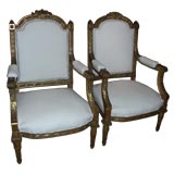 Pair of 19th C French Giltwood Arm Chairs