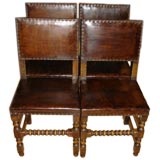 Set of Four English  Cromwellian style Leather Side Chairs