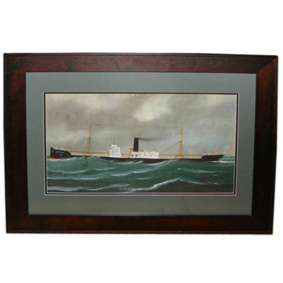 Nautical Water Color Painting of Steamer Ship For Sale