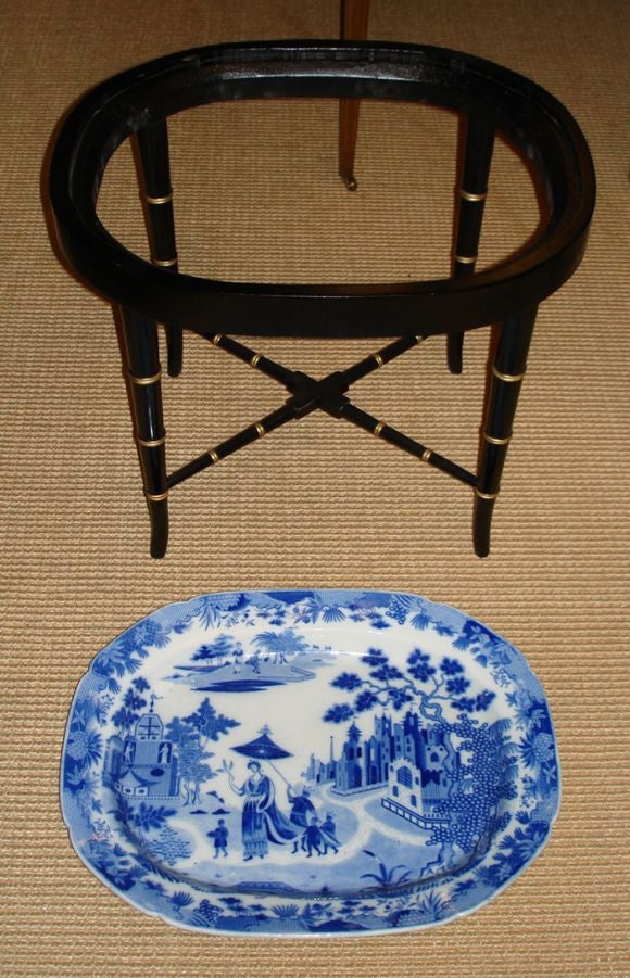 Porcelain Antique English Blue and White Platter Tray Table