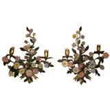 Pair of 19th C European Bronze and Porcelain Wall Sconces