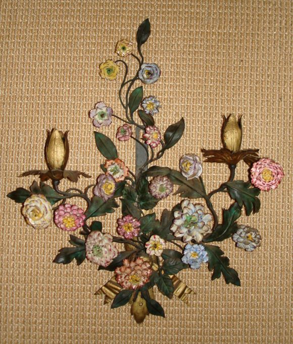 Pair of 19th C European Bronze and Porcelain Wall Sconces