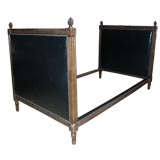 Antique French Bed in Black Leather
