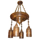 Early 20th C Mica Hanging Lantern With Four Lights
