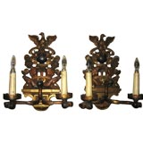 Pair of Unusual Carved Wood Sconces Early 20thC