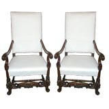 Pair of Walnut Throne Chairs