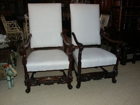 Pair of Walnut Throne Chairs