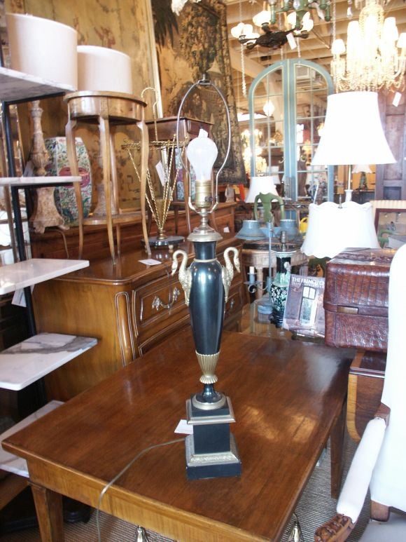 Charles X Green Tole Peinte and Brass Lamp