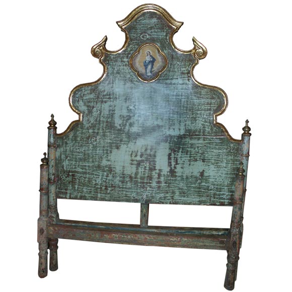 Spanish 18th C Painted and Giltwood Bed