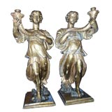 Pair of 18th C or Earlier Giltwood Angel Torcheres
