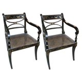 Antique Pair of 19th C Regency Style Arm Chairs With Chinoiserie finish