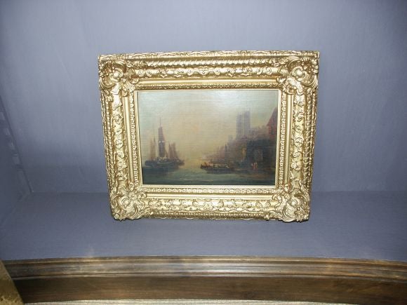 European Port Painting In Gold Frame