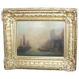 European Port Painting In Gold Frame