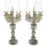 Pair of early 19th C Crystal and Bronze Candelabras