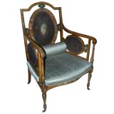 Beautiful English Satinwood  Arm Chair With Painted Panels