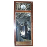 Early 19th C Mahogany Mirror With Painted Section At Top