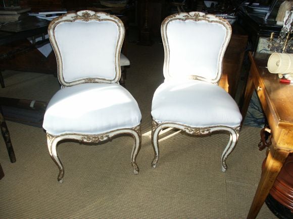 Wonderful Pair of Continental Side Chairs with  Giltwood