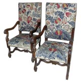 Pair of  Italian Baroque  Style Arm Chairs in Walnut