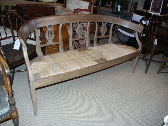 Large Rush Seat  Carved Back Settee