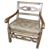 Antique Fruitwood Arm Chair with Rush Seat  & Textile