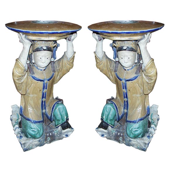 Pair of Figural Asian Ceramic Stools or Tiles