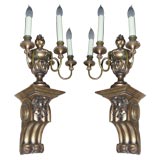 Antique Great Pair of Giltwood Wall Sconces With Urns