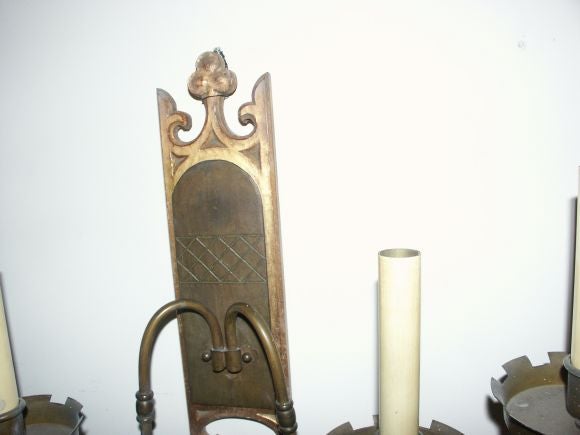 Metal Set of Three Wall Sconces For Sale