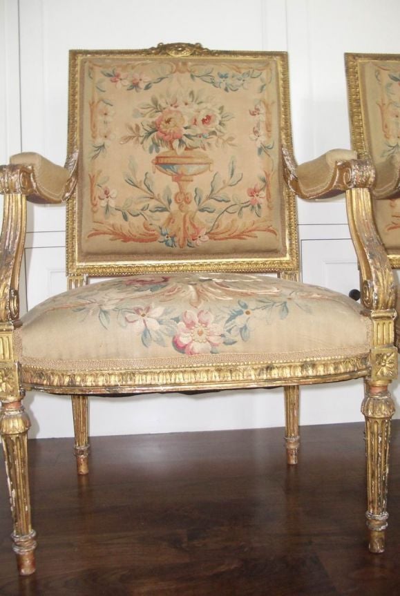 Louis XVI Fauteuil with giltwood finish and Aubusson textile